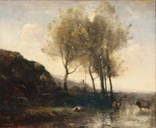Cowherd descansando no pé de Cool Hills, c.1855-65