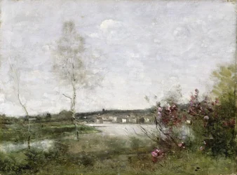 Vista distante de Corbeil, manhã, c.1870 (óleo sobre tela)