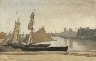 Dunkerque, barcos de pesca amarrados ao cais, c.1830