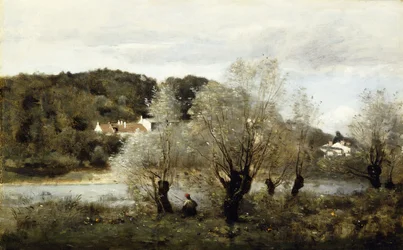 Pescador à beira de um lago na vila de Avary; Pecheur au Bord de L "Etang a Ville d" Avray, c.1850-55