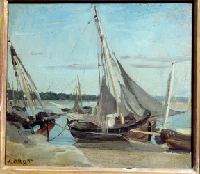 Barcos de pesca no Canal Trouville. Pintura de Camille Corot (1796-1875)