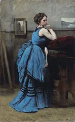 Francês:  La dame en bleu Senhora de azul