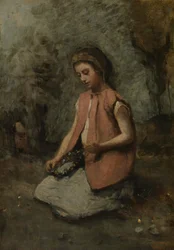 Menina tecendo uma guirlanda, 1860-65.