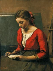 Leitura feminina, por Jean-Baptiste-Camille Corot (1796-1875)