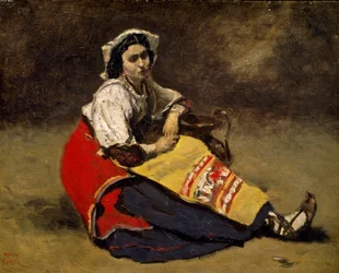 "Italienne assise sur le sol" Pintura de Jean Baptiste (João Batista) Camille Corot (1796-1875) Zurique, Coleção Particular