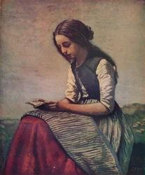 A pequena Liseuse ou jovem pastora sentada e lendo, c1855