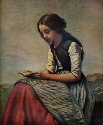 A pequena luz de leitura ou a jovem pastora sentada e lendo, c1855