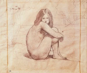 Rapariga nua sentada, desenho de Jean-Baptiste-Camille Corot (1796-1875)