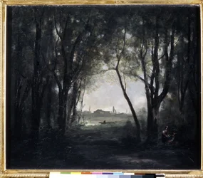 ""Paysage au lac"" (Paisagem com lago) Pintura de Camille Corot (1796-1875) 1865-1873 Dim. 53x65,5 cm Museu Hermitage, São Petersburgo (São Petersburgo)