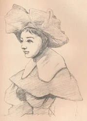 Retrato, jovem, mulher, grande, chapéu, meu, Hagar, c1830