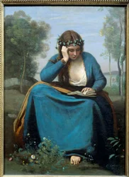 Reader Crowned with Flowers or the Muse by Virgile Painting by Camille Corot (1796-1875) 1845 Dim. 0,45x0,34 m