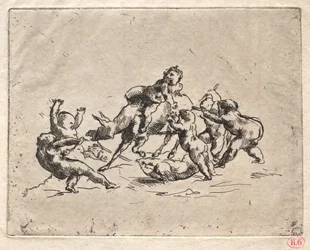 Bacanal com crianças e burro.