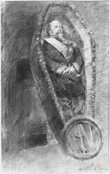 Imperador Napoleão III em seu caixão durante o serviço funerário, celebrado na igreja em Chislehurst, Inglaterra, em 13 de janeiro de 1873 (carvão e giz branco)