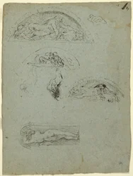 Figura em pé em um nicho e estudos para o Grupo Ugolino, 1857-58