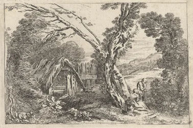 Homem e mulher cavando, prato de "Um novo livro de Landskips", 1637