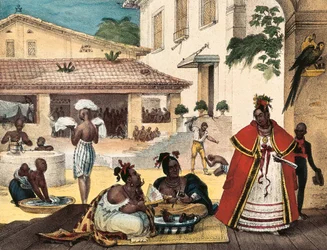 Mulheres guaranis, interior de uma casa cigana, Brasil