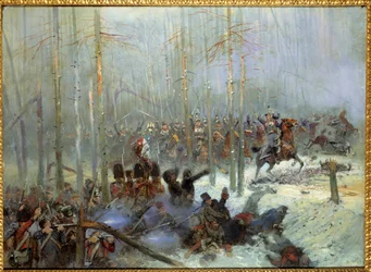 Campanha da Rússia em 1812: "Encargo do 7º navio de guerra do Coronel Dubois na Berezina (Beresina) em 28/11/1812 na Rússia" Pintura de Jean-Baptiste-Edouard (Jean Baptiste Edouard) Detalhe (1848-1912) do século XIX. Paris, Musee de l