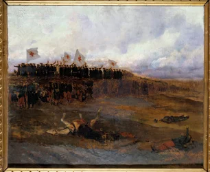 Cerco de Paris 1870: "os irmãos das escolas de doutrina cristã dirigem-se para o campo de batalha" Pintura de Edouard Detaille (1848-1912) 1872 Sol. 0,53x0,65 m