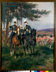 O Príncipe de Gales e o Duque Arthur de Connaught nas Manobras de Aldershot Watercolour de Edouard Detaille (1848-1912) 1879 Paris, Museum of the Armee