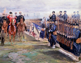 O czar Nicolas revê as tropas com Felix faure em Chalon-sur-Marne durante sua visita à França, em 9 de outubro