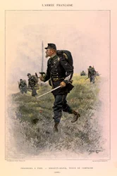 Tipos e Uniformes da Arma Francesa do Capitão Jules Richard, ilustrado por Edouard Detaille (1848-1912): Caçadores de pés: Sargento-Mor em Vestido de Campo em 1885, Colecção Privada