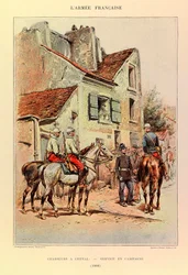 Tipos e Uniformes da Armadura Francesa do Capitão Jules Richard, ilustrado por Edouard Detaille (1848-1912): Hunters a Horseback; Serviço de Campo em 1886, Colecção Privada