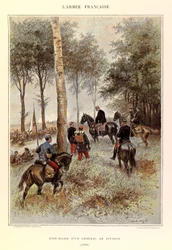 Tipos e Uniformes da Arma Francesa do Capitão Jules Richard, ilustrado por Edouard Detaille (1848-1912): Pessoal de uma Divisão Geral em 1884, Coleção Privada