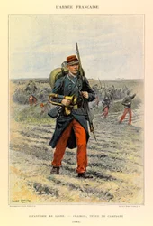 Tipos e Uniformes da Arma Francesa do Capitão Jules Richard, ilustrado por Edouard Detaille (1848-1912): Linha Infantaria; Clairon em Vestido de Campo em 1885, Coleção Privada