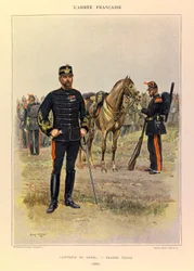 Tipos e uniformes da Armadura Francesa do Capitão Jules Richard, ilustrados por Edouard Detaille (1848-1912): Capitão do Gênio em grande farda em 1887, Coleção Privada