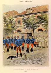 Tipos e uniformes da Armadura Francesa do Capitão Jules Richard, ilustrados por Edouard Detaille (1848-1912): Hunters a Horseback; Defile de la partiale en 1886, Collection Partiale