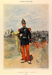 Tipos e uniformes da Armadura Francesa do Capitão Jules Richard, ilustrados por Edouard Detaille (1848-1912): Linha de infantaria: Músico em 1885, Colecção privada