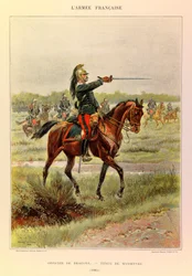 Tipos e uniformes da Armadura Francesa do Capitão Jules Richard, ilustrados por Edouard Detaille (1848-1912): Oficial de Dragões em traje de manobra em 1885, Coleção Privada