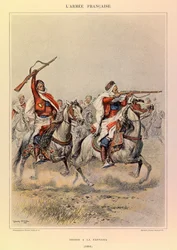 Tipos e uniformes da Armadura Francesa do Capitão Jules Richard, ilustrados por Edouard Detaille (1848-1912): Spahis a la Fantasia em 1886, Coleção Particular