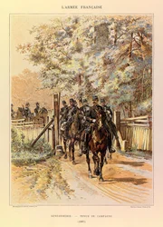 Tipos e uniformes da Armadura Francesa do Capitão Jules Richard, ilustrados por Edouard Detaille (1848-1912): Gendarmerie in Field Dress em 1887, Coleção Particular