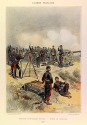 Tipos e uniformes da Armadura Francesa do Capitão Jules Richard, ilustrados por Edouard Detaille (1848-1912): Bateria de Artilharia montada em uniforme de campo em 1887, Coleção Privada