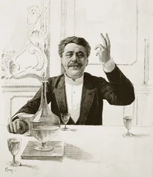 Retrato de Henry Becque (1837-1899), dramaturgo francês - túmulo de Florian depois de Jean-Baptiste Guth (1883-1921) - publicado na Revue illustree, ca. 1890