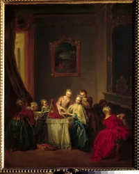 La toilette Painting de Jean Baptiste Pater (1695-1736) Século XVIII Sol. 0,47x0,37 m Paris, Musee du Louvre