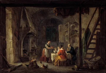 A Cena Benedita da refeição em uma família de camponeses, a oração. Pintura de Jean Baptiste Lallemant (1710-1803) Século XVIII Bourg en bresse, Musee de Brou