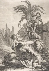 A Naiad Assustada Uma naiad desgrenhada recuou horrorizada ao ver um leão, ca. 1740,