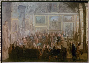 Encontro da Academia de Pintura e Escultura no Salon de Diane no Louvre Pintura de Jean-Baptiste Martin le Vieux (1659-1735)