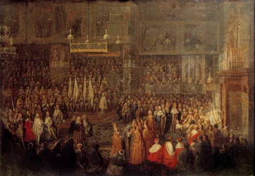 Coroação de Luís XV (1710-1774) na Catedral de Reims em 25/10/1722, 1735. Dimensões: 0,32 x 0,42 m