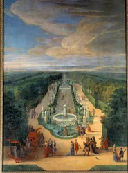 Vista do bosque da Galerie des Antiques nos jardins de Versalhes Pintura de Jean-Baptiste Martin (o Ancião) (1659-1735) Por volta de 1688 Sol. 2x1,4 m Versailles, musee du chateau