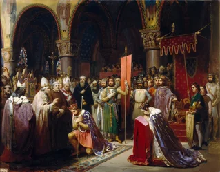 O rei Luís VII leva o padrão em Saint-Denis