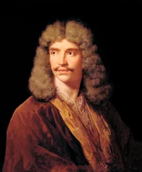 Retrato de Jean-Baptiste Pocquelin, dit Moliere. Pintura de Jean Baptiste Mauzaisse (1784-1844) após a pintura de Mignard Pierre (1612-1695).