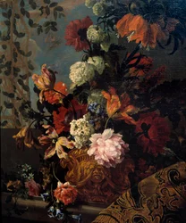 Natureza Morta de Flores Pintura de Jean Baptiste (Jean-Baptiste) Monnoyer (1634-1699) Sol do século XVII. 1,13x1 m Marseille, Musee des Beaux Arts