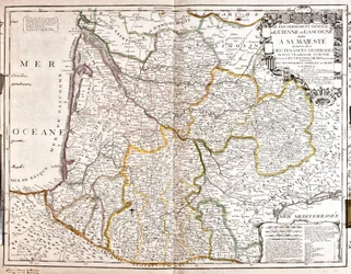 Mapa de Guyenne e Gascogne (Sudoeste da França) (Gravura