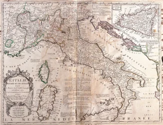 Mapa da Itália, com Córsega, Sardenha e Sicília (Gravura