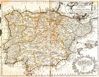 Mapa de Espanha e Portugal (Gravura