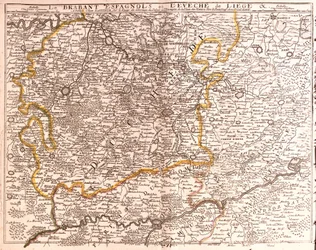 Mapa do Brabante espanhol (Brabante flamengo e valão) e da diocese de Liège (Bélgica) (Gravura