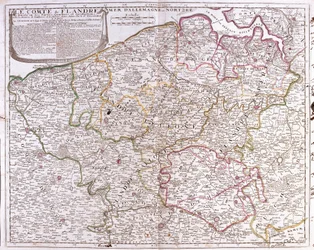 Mapa do Condado de Flandres (actual Flandres Ocidental e Oriental da Bélgica) (Gravura